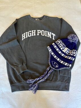 High Point University Gray Comfort Colors Sweatshirt Sz M & Beanie Toboggan
